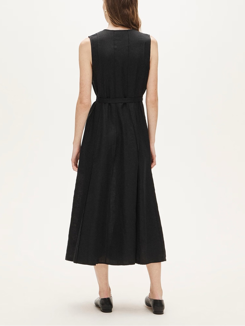 Seamed linen dress with removable belt - Picture 3 of 7